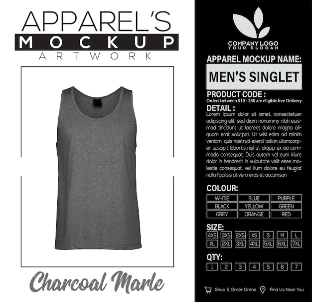 Mens Singlet Charcoal Apparel Mockup Artwork