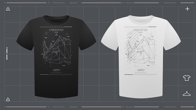 Vettore t-shirt maschile con mockup di stampa futuristica vista frontale modello vettoriale stampa cyber hud design