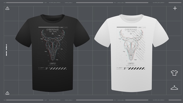 벡터 미래 지향적인 인쇄 모형 전면 보기 벡터 템플릿 cyber hud 디자인 인쇄가 포함된 mens 티셔츠