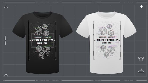 Vettore t-shirt da uomo con stampa futuristica mockup vista frontale modello vettoriale stampa cyber hud design