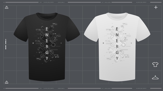 Вектор Мужская футболка с макетом футуристического принта. вид спереди. векторный шаблон. печать cyber hud design.