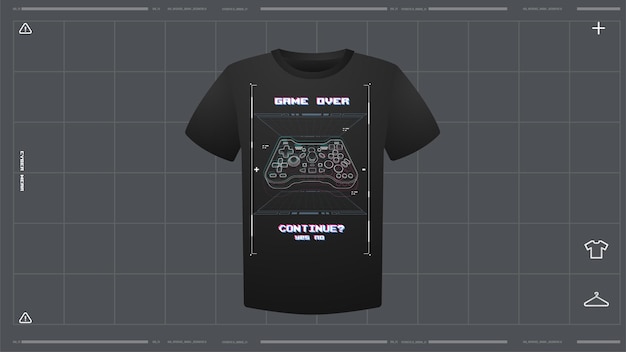 Vector mens tshirt with futuristic print mockup front view vector template cyber hud design print