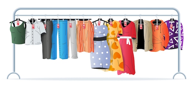 Vector mens and womans clothes on shop hanger