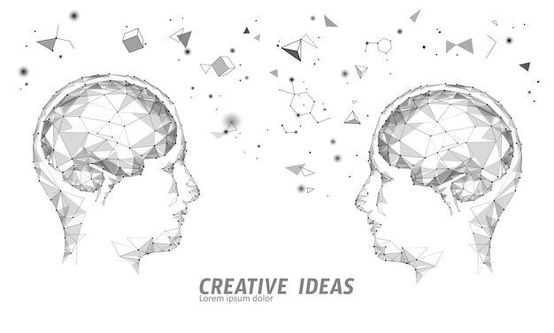 Menselijk brein iq slimme bedrijfsconcept e-learning nootropische drug supplement hersenkracht brainstorm creatief idee project werk laag poly veelhoekige vector illustratie kunst