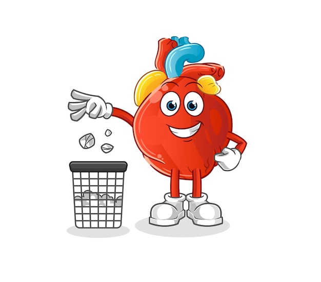 Menselijk hart Gooi vuilnismascotte. cartoon vector