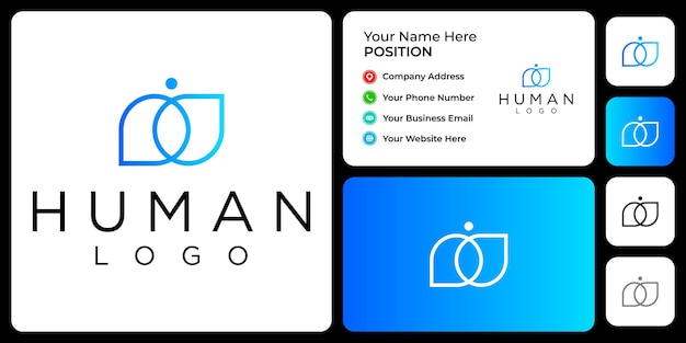 Menselijk logo-ontwerp met sjabloon voor visitekaartjes.