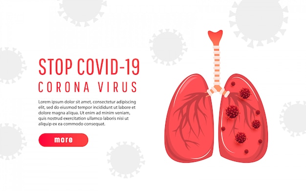Menselijk longorgaan besmet covid 19, coronavirus en tekst op een witte achtergrond.