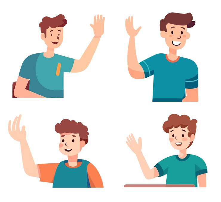 Vector menselijk stripfiguur groet geïsoleerde witte achtergrond illustratie minimale flipart vector s