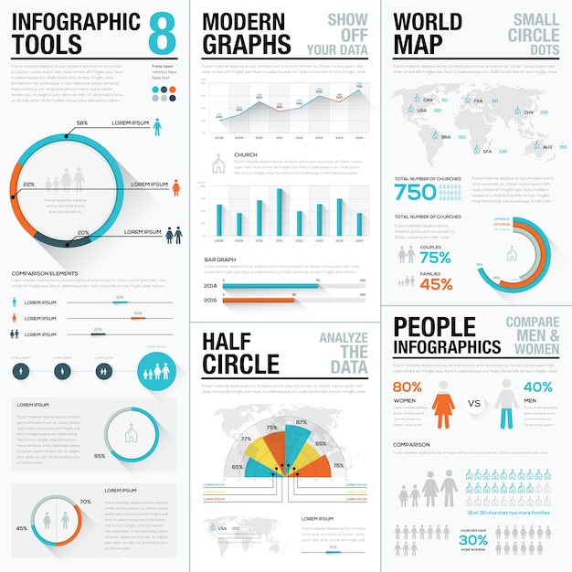 Menselijke en mensen infografische vectorelementen in blauwe en rode kleur