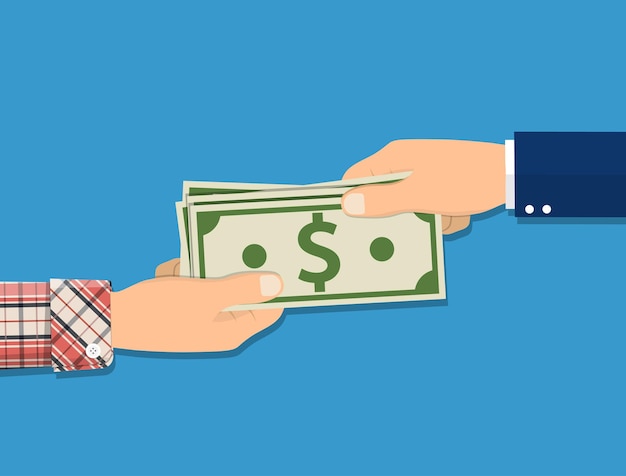 Menselijke hand die geld aan de andere kant geeft.