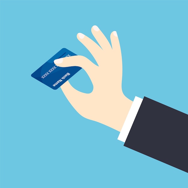 Menselijke hand met creditcard De zakenman betaalt per kaart Vector illustratie