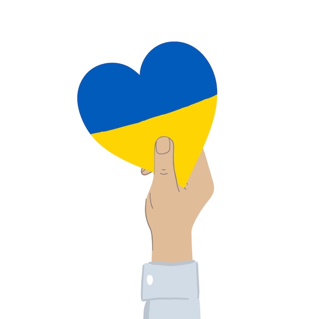 Menselijke hand met hartvormige Oekraïense vlag steun Oekraïne stop oorlog concept vector illustratie