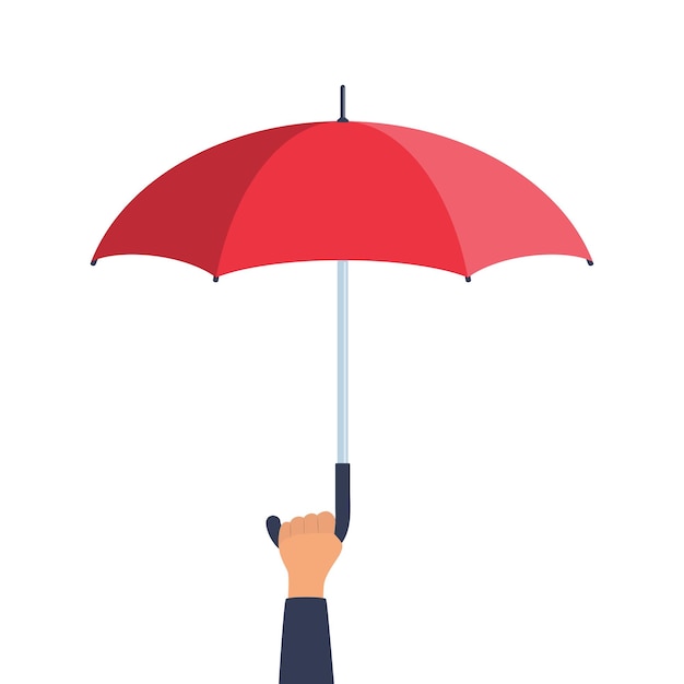 Menselijke hand met open rode paraplu