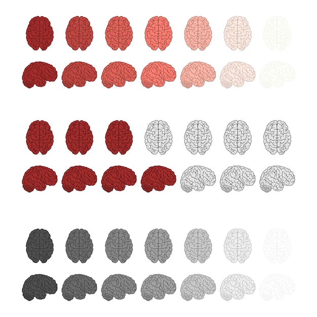 Menselijke hersenen silhouetten Kleurset