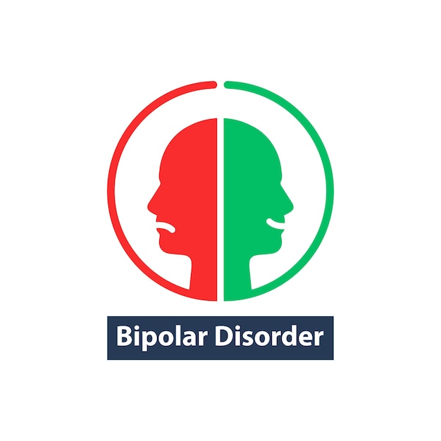 Menselijke hoofden zoals bipolaire stoornis eenvoudige platte trend moderne schets man logo grafische kunst ontwerp geïsoleerd op witte achtergrond concept van gespleten persoonlijkheid of schizo diagnose en dualiteit persoon