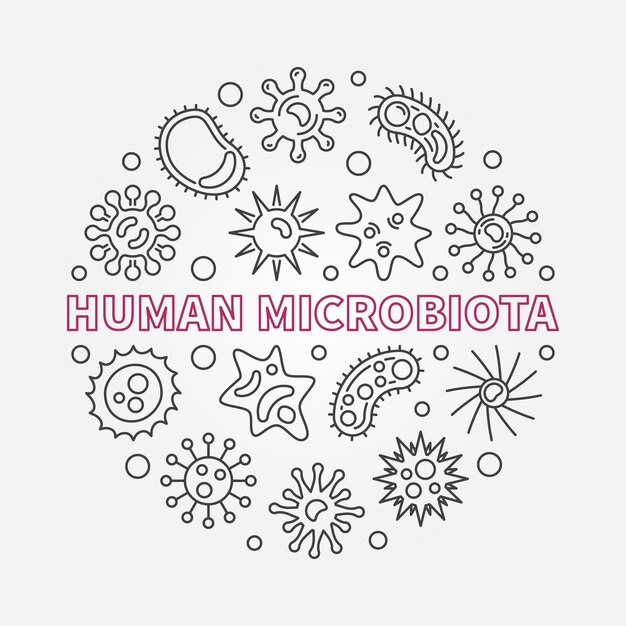 Menselijke microbiota ronde vectorillustratie in kaderstijl
