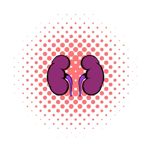 Vector menselijke nier pictogram in stripverhaalstijl op een witte achtergrond