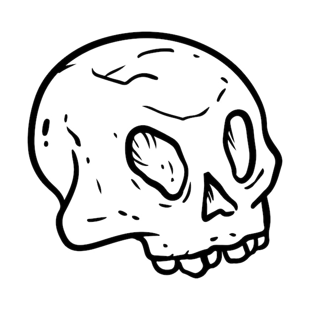 Vector menselijke schedel doodle overzicht komische stijl afbeelding halloween spooky hand getekende element geïsoleerd op een witte achtergrond vector grafische illustratie voor stickers etiketten prints laser gesneden bestanden briefpapier