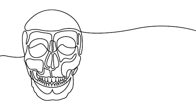 Menselijke schedel getekend in één lijn gestileerd op een witte achtergrond Continu lijntekening