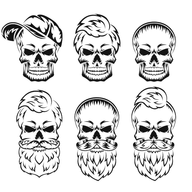 Menselijke schedel met baard en snor Zwart silhouet