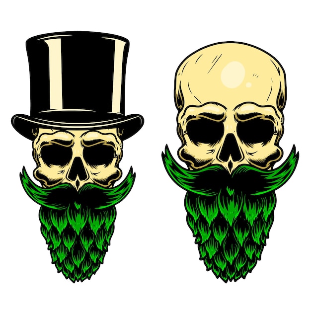 Vector menselijke schedel met de baard gemaakt van bierhop ontwerpelement voor posterkaart banner flyer vectorillustratie