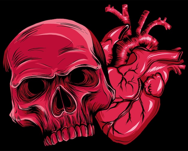 Vector menselijke schedel met hart vectorillustratie