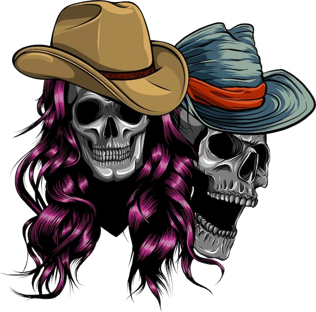 menselijke schedels cowboy en vrouw vectorillustratie op witte achtergrond