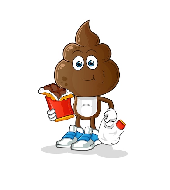 Menselijke stront hoofd cartoon eet chocolade mascotte cartoon vector