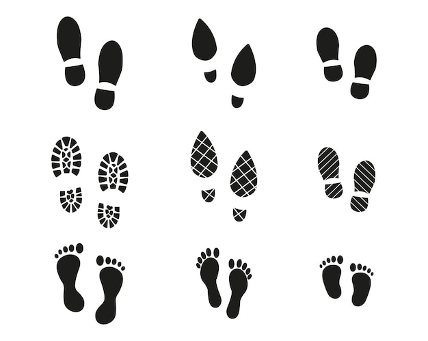 Menselijke voetafdrukken collectie. Baby voetafdruk. Vectorafbeeldingen