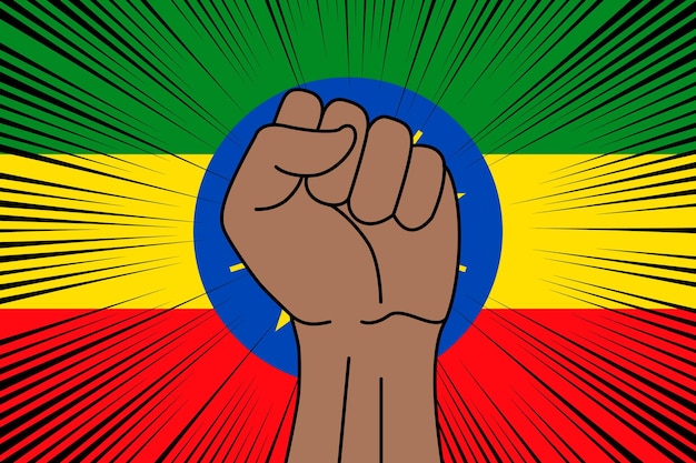 Menselijke vuist gebalde symbool op de vlag van ethiopië
