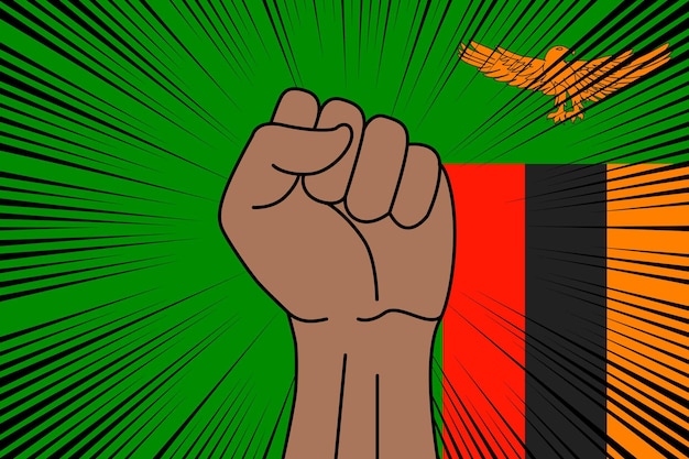 Vector menselijke vuist gebalde symbool op de vlag van zambia