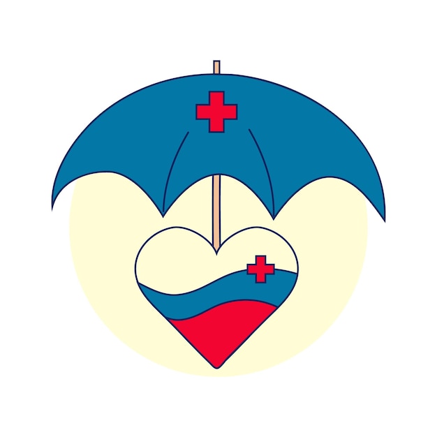 Menselijke ziektekostenverzekering Illustratie van een hart met golven onder een open rode paraplu