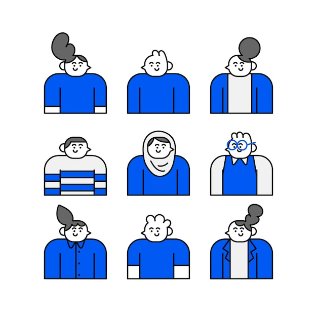 Mensen Avatar Set Handgetekende Karakter Illustratie