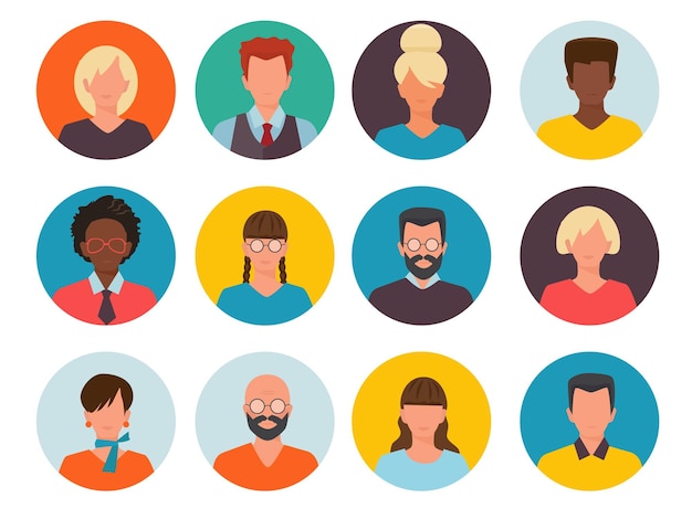 Mensen avatars. Profiel-id afbeeldingen cv hoofd van zakenman en vrouwencollectie.