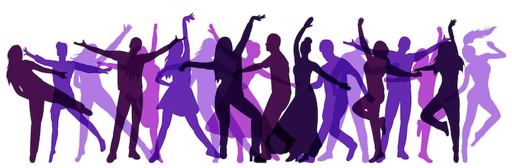 Vector mensen dansen menigte disco silhouet op witte achtergrond geïsoleerde vector