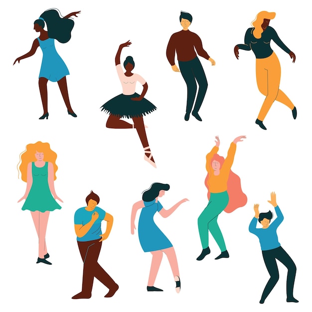 Mensen dansen set mannen en vrouwen danser uitvoeren klassieke en moderne dans vector illustratie