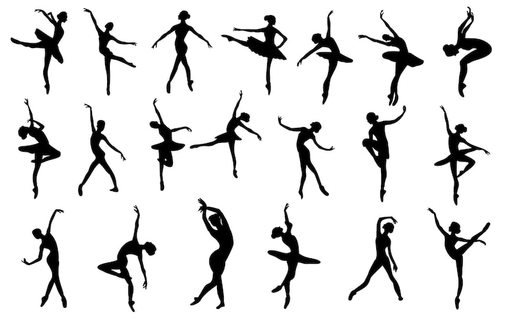 Vector mensen die ballet dansen poseren silhouetten illustratie