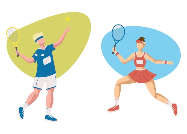 mensen die groot tennis spelen plat illustratie geïsoleerd op de achtergrond schattig tennis meisje in de sport