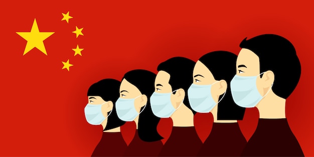 Mensen die medische maskers dragen. coronavirus in china. nieuw coronavirus (2019-ncov). wuhan virus-epidemie in china.