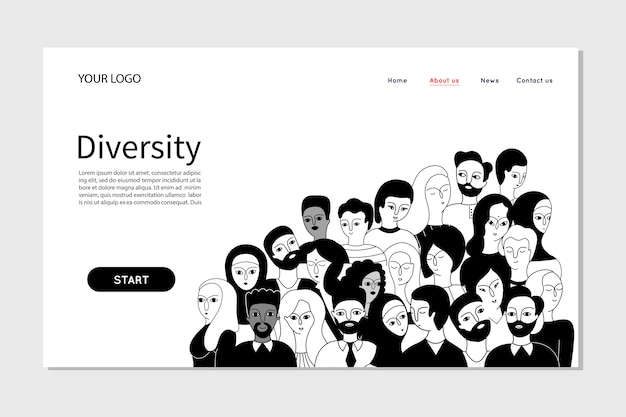 Mensen die persoonsteam-diversiteit in het bedrijf presenteren. Landingspagina websjabloon