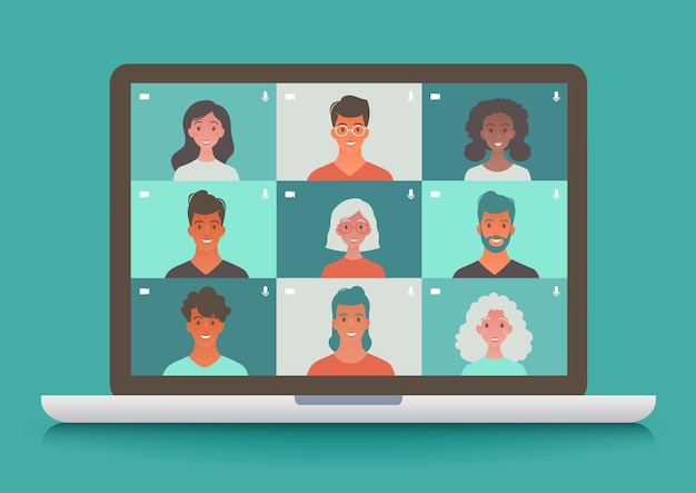 Mensen die samenkomen via video-oproeptoepassing online communicatie concept illustratie