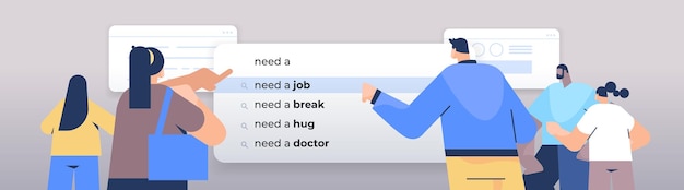 Mensen die schrijven hebben een baan nodig in de zoekbalk op het virtuele scherm