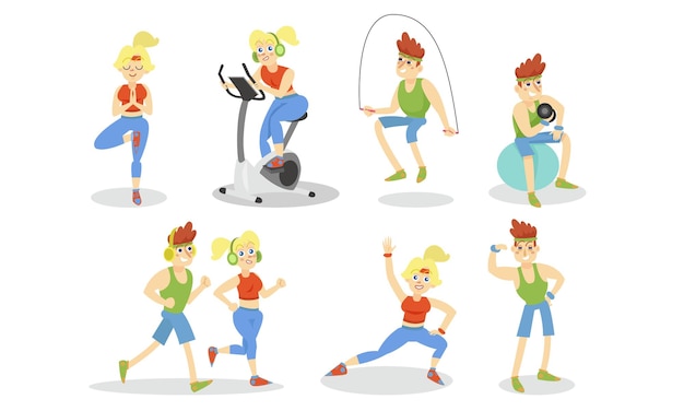 Mensen die sporten in de sportschool vector set