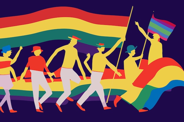 Mensen die tolerant zijn voor de lgbt-gemeenschap paraderen vlaggen lgbtq-trots