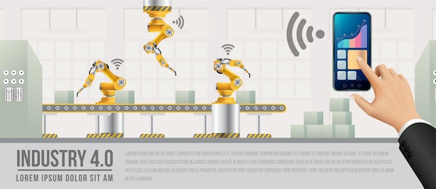 Mensen die verbinding maken met een fabriek via smartphone en gegevens uitwisselen met een neuraal netwerk.