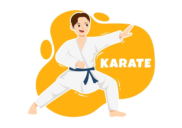 Mensen die wat Karate Martial Arts-bewegingen doen en kimono dragen in de hand getekende sjablonen illustratie