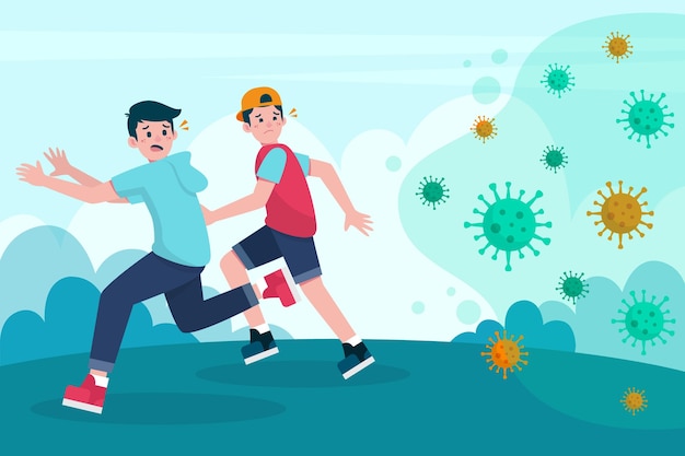 Mensen die wegrennen voor deeltjes coronavirus