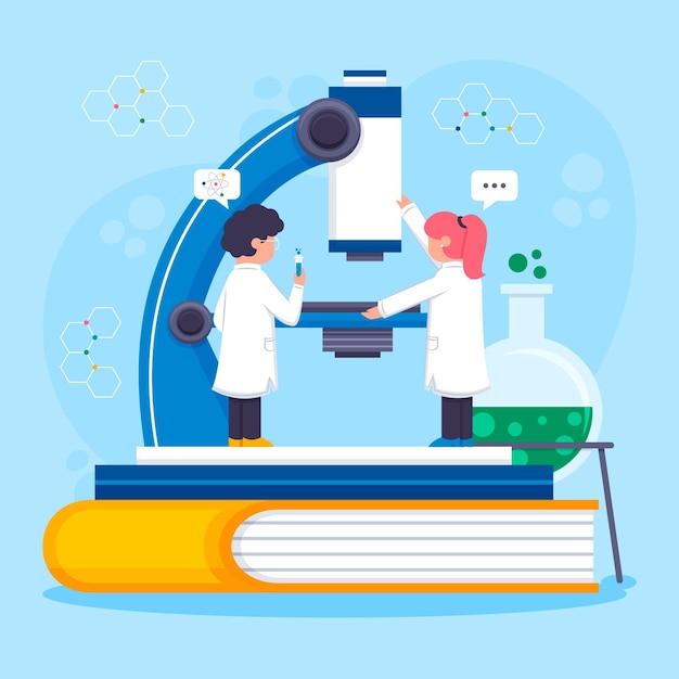 Mensen die werken in een lab met microscoop