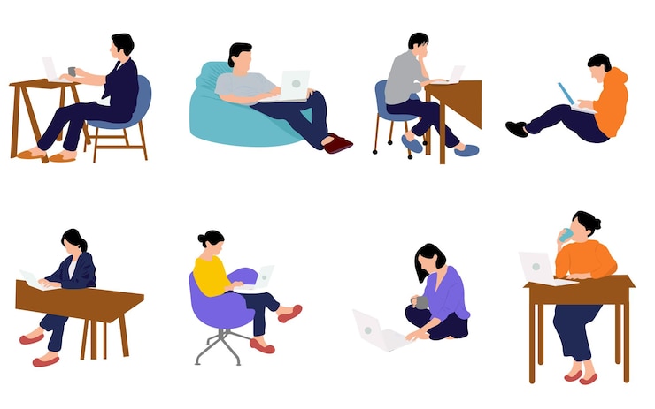 Vector mensen die werken met een apparaat laptop plat illustratie ornament element