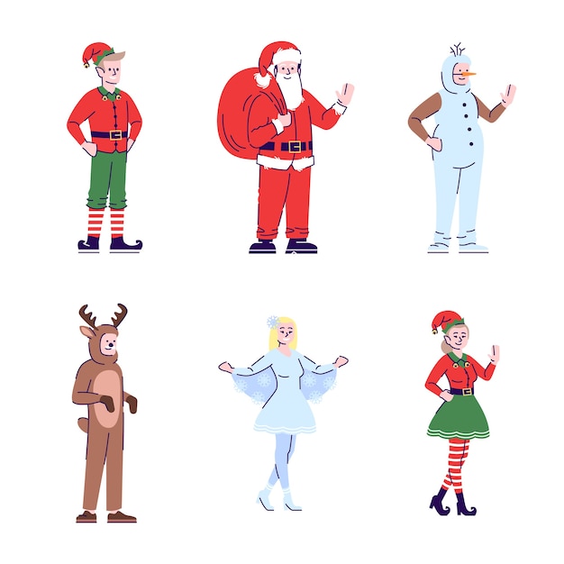 Vector mensen dragen kerstkostuums platte illustraties set